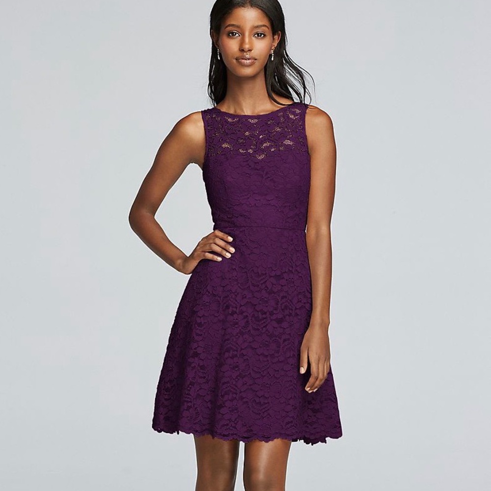 Davids Bridal Short Sleeveless All Over Lace Dress